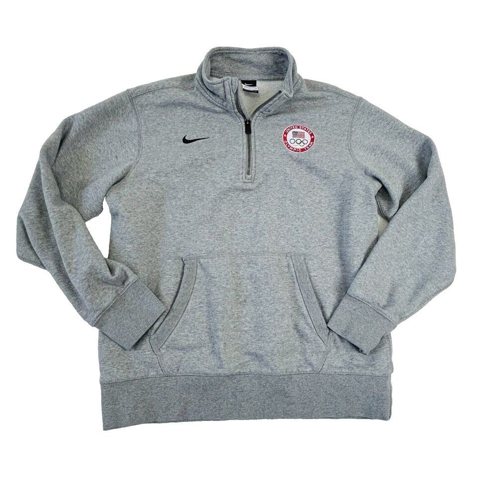Nike USA Olympic Team Half Zip Sweatshirt Henley Pullover RARE Medium Patch Gray